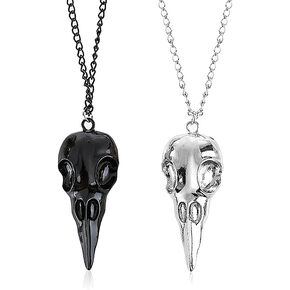2Pcs Gothic Crow Head Skull Pendant Necklace for Women Men Halloween Necklace