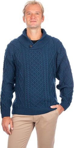 SAOL Irish Sweater for Men's Made of 100% Merino Wool -Ireland Fisherman Shawl-Collar Pullover in Kuwait