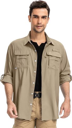 Anteef Mens Safari Shirts Long Sleeve UV Protection Hiking Fishing UPF 50+ Quick Dry Camping Travel Shirts in Saudi Arabia