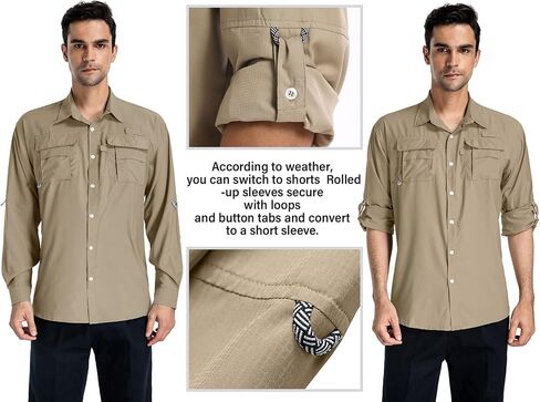 Anteef Mens Safari Shirts Long Sleeve UV Protection Hiking Fishing UPF 50+ Quick Dry Camping Travel Shirts in Saudi Arabia