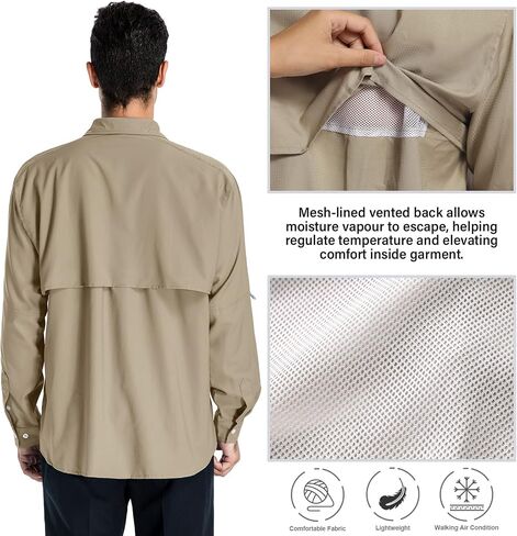 Anteef Mens Safari Shirts Long Sleeve UV Protection Hiking Fishing UPF 50+ Quick Dry Camping Travel Shirts in Saudi Arabia