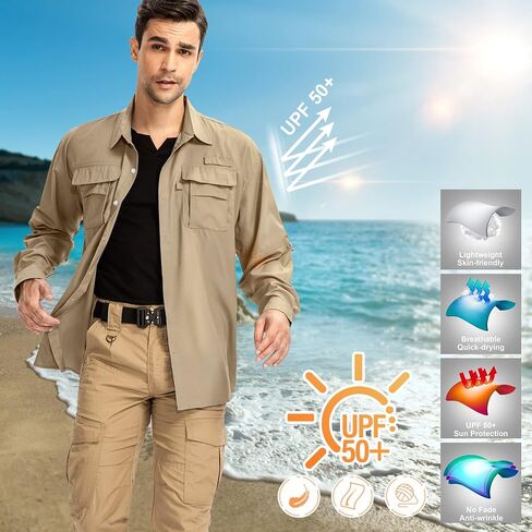 Anteef Mens Safari Shirts Long Sleeve UV Protection Hiking Fishing UPF 50+ Quick Dry Camping Travel Shirts in Saudi Arabia