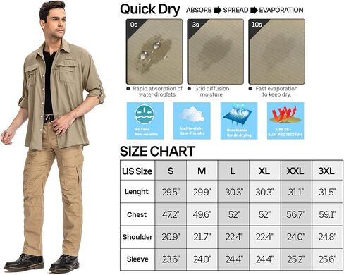 Anteef Mens Safari Shirts Long Sleeve UV Protection Hiking Fishing UPF 50+ Quick Dry Camping Travel Shirts in Saudi Arabia