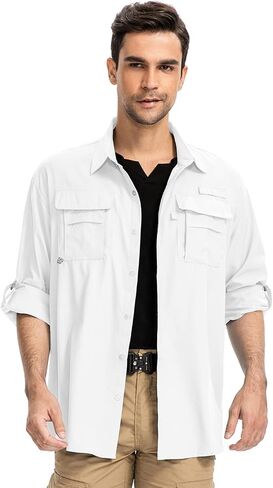 Anteef Mens Safari Shirts Long Sleeve UV Protection Hiking Fishing UPF 50+ Quick Dry Camping Travel Shirts in Saudi Arabia