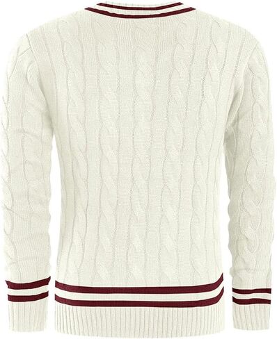 chouyatou Men's Casual V Neck Contrast Stripes Cable Knit Pullover Sweater Tops in Saudi Arabia