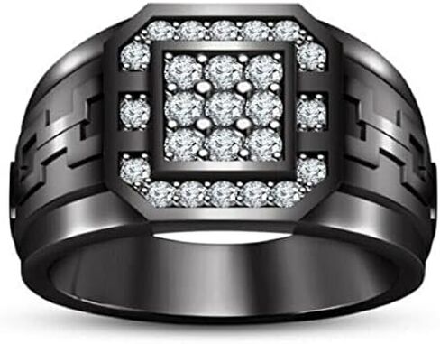 Ritika Created Round Cut White Diamond 925 Sterling Silver 14K Black Gold Over Diamond Engagement Anniversary Pinky Ring for Men in Saudi Arabia