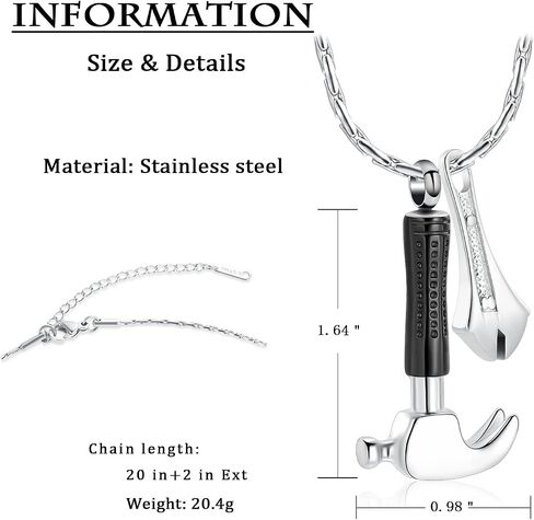 constantlife Hammer Wrench Urn Necklace for Ashes Cremation Memorial Pendant Stainless Steel Custom Keepsake Jewelry Gift for Women Men in Saudi Arabia