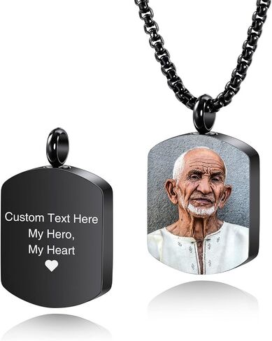INBLUE Personalized Cremation Urn Necklace for Ashes Custom Photo/Text/Date Cremation Jewelry Personalized Gifts for Men Women Dog Memorial Gifts Stainless Steel Pendant in Saudi Arabia