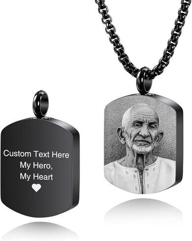 INBLUE Personalized Cremation Urn Necklace for Ashes Custom Photo/Text/Date Cremation Jewelry Personalized Gifts for Men Women Dog Memorial Gifts Stainless Steel Pendant in Kuwait