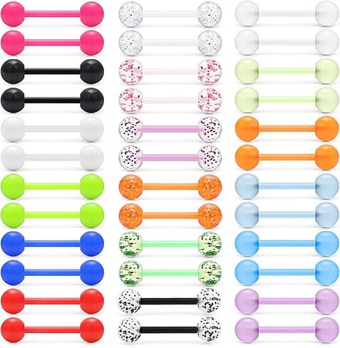 Lcolyoli 36Pcs 14G Glow in Dark Flexible Acrylic Straight Tongue Barbell Nipple Ring Retainer Piercing Jewelry for Women Men 16mm Bar in Kuwait