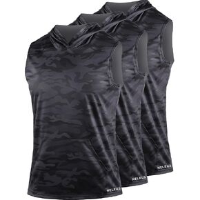 Neleus Men's Running Tank Tops 3 Pack Sleeveless Workout Athletic Shirts with Hoods