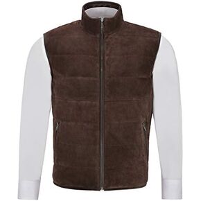Men's Quilted Leather Waistcoat Brown Real Suede Leather Fashion Gilet Vest 1799 in Saudi Arabia