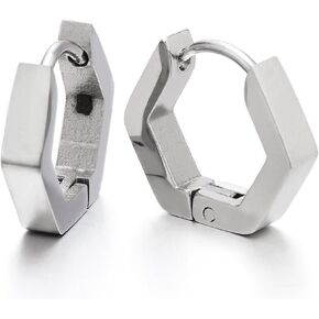 Pair Stainless Steel Plain Black Hexagon Huggie Hinged Hoop Earrings for Unisex Men Women in Kuwait