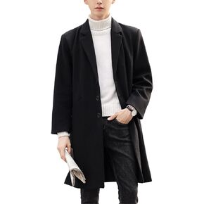 UANEO Mens Woolen Mid Long Pea Coat Single Breasted Camel Trench Coat Jacket