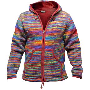 Shopoholic Fashion Tie Dye Hooded Wool Jacket, Fleece Lined Long Sleeve Full Zip Hoodie Hippie Sweater for Men in Saudi Arabia