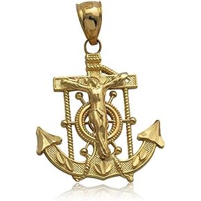 LoveBling 10K Yellow Gold Diamond Cut Jesus Cross/Anchor (1.00" x 0.70" ) in Kuwait