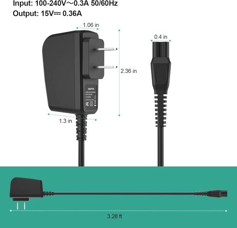 15V 0.36A Shaver Charger Cord Fit for Philips Norelco HQ8505 7000 5000 3000 9000 Series Electric Shaver Razor,Aquatec,Arcitec,Multigroom Beard Trimmer,Replacement Power Cord Adapter Supply for HQ8505 in Kuwait