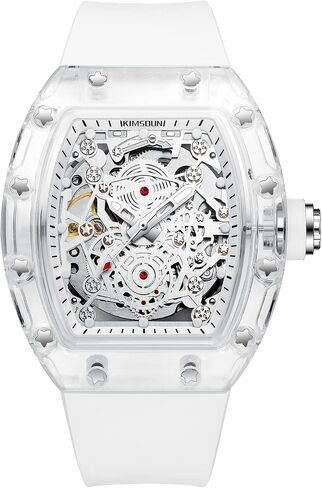 KIMSDUN-Stylish Skeleton Sport Watches, Waterproof, Automatic Mechanical Wristwatch, Transparent Tonneau Case Casual Watch, Silicone Strap for Men Unisex Gift in Saudi Arabia