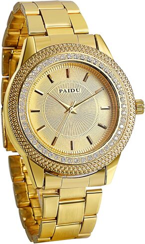 JewelryWe Mens Watch Gold Tone Stainless Steel Quartz Watch Luxury Bling Rhinestone Wristwatch for Halloween in Saudi Arabia