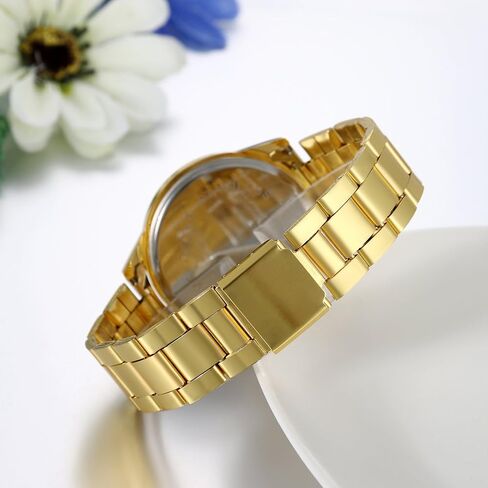 JewelryWe Mens Watch Gold Tone Stainless Steel Quartz Watch Luxury Bling Rhinestone Wristwatch for Halloween in Saudi Arabia