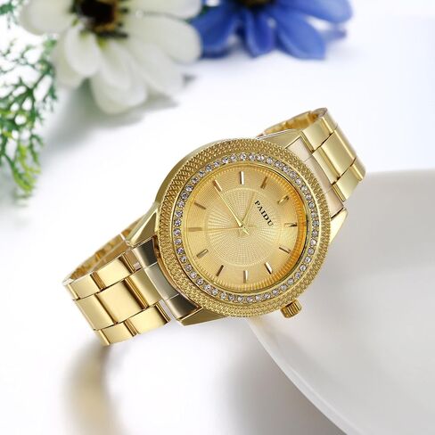 JewelryWe Mens Watch Gold Tone Stainless Steel Quartz Watch Luxury Bling Rhinestone Wristwatch for Halloween in Saudi Arabia