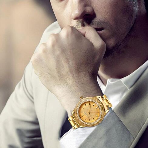 JewelryWe Mens Watch Gold Tone Stainless Steel Quartz Watch Luxury Bling Rhinestone Wristwatch for Halloween in Saudi Arabia