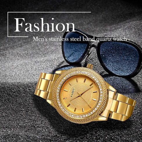JewelryWe Mens Watch Gold Tone Stainless Steel Quartz Watch Luxury Bling Rhinestone Wristwatch for Halloween in Saudi Arabia