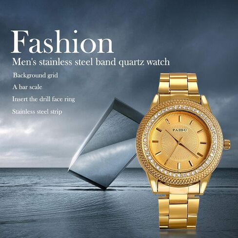 JewelryWe Mens Watch Gold Tone Stainless Steel Quartz Watch Luxury Bling Rhinestone Wristwatch for Halloween in Saudi Arabia