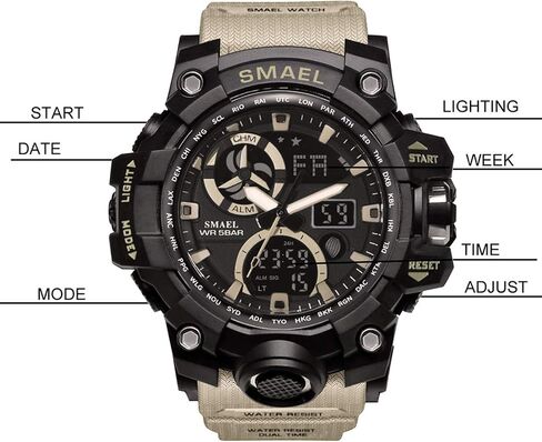 Military Men's Sports Analog Quartz Watch Dual Display Alarm Digital Watches with LED Backlight in Kuwait