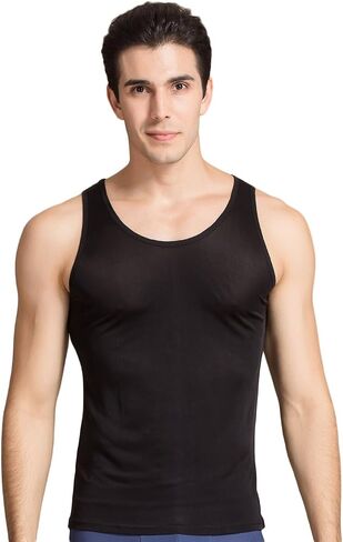 CLC Men's Mulberry Silk Camisole Sleeveless Shirt Tank Tops Knit Fabric in Kuwait