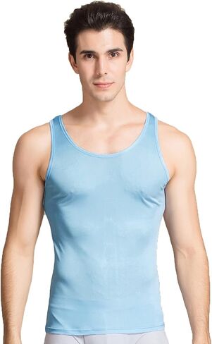 CLC Men's Mulberry Silk Camisole Sleeveless Shirt Tank Tops Knit Fabric in Kuwait