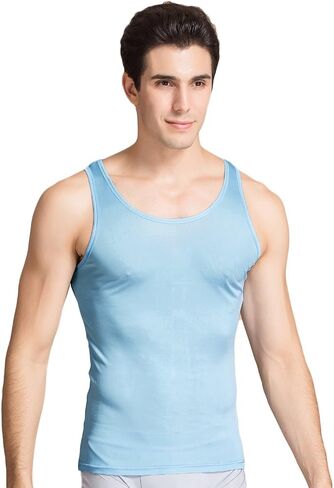 CLC Men's Mulberry Silk Camisole Sleeveless Shirt Tank Tops Knit Fabric in Kuwait