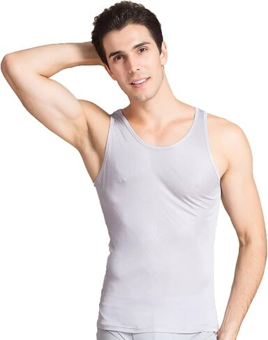 CLC Men's Mulberry Silk Camisole Sleeveless Shirt Tank Tops Knit Fabric in Kuwait