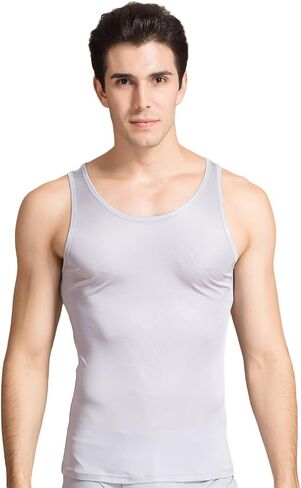 CLC Men's Mulberry Silk Camisole Sleeveless Shirt Tank Tops Knit Fabric in Kuwait