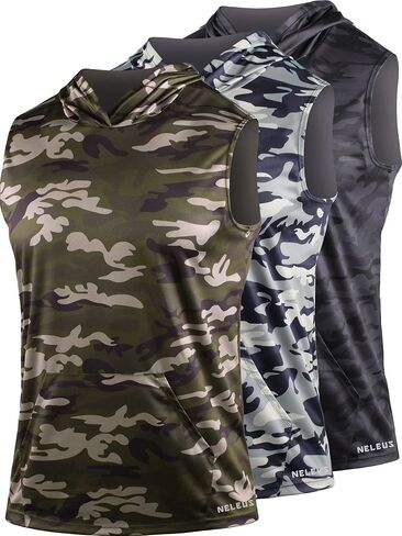 Neleus Men's Running Tank Tops 3 Pack Sleeveless Workout Athletic Shirts with Hoods in Kuwait