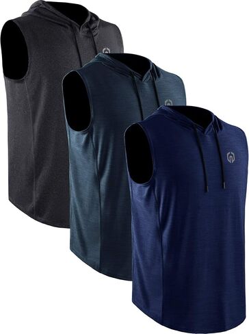 Neleus Men's Running Tank Tops 3 Pack Sleeveless Workout Athletic Shirts with Hoods in Kuwait