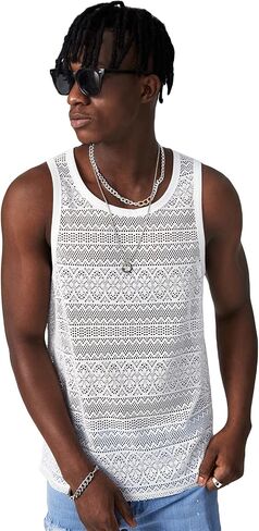 WDIRARA Men's Mesh See Through Sleeveless Tank Top Sheer Round Neck Tops in Saudi Arabia