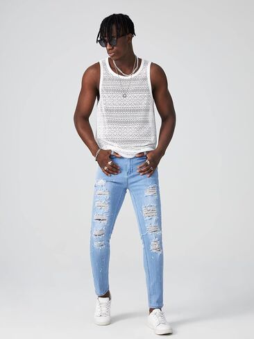 WDIRARA Men's Mesh See Through Sleeveless Tank Top Sheer Round Neck Tops in Saudi Arabia