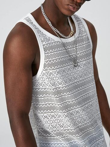 WDIRARA Men's Mesh See Through Sleeveless Tank Top Sheer Round Neck Tops in Saudi Arabia