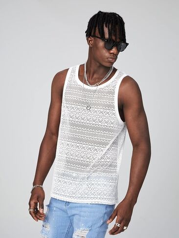 WDIRARA Men's Mesh See Through Sleeveless Tank Top Sheer Round Neck Tops in Saudi Arabia