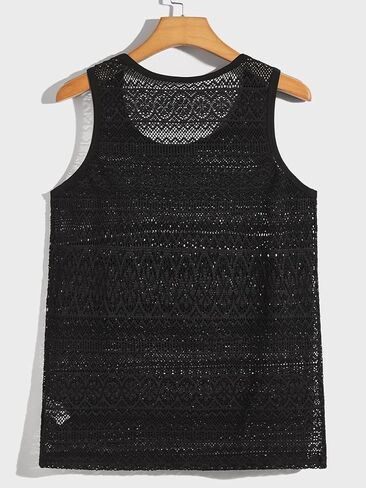 WDIRARA Men's Mesh See Through Sleeveless Tank Top Sheer Round Neck Tops in Saudi Arabia