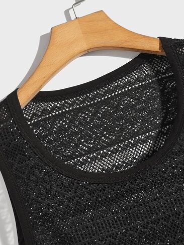WDIRARA Men's Mesh See Through Sleeveless Tank Top Sheer Round Neck Tops in Saudi Arabia