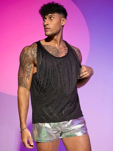 WDIRARA Men's Mesh See Through Sleeveless Tank Top Sheer Round Neck Tops in Saudi Arabia