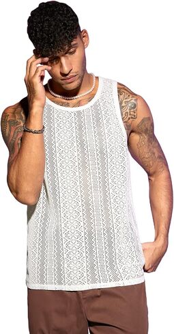 WDIRARA Men's Mesh See Through Sleeveless Tank Top Sheer Round Neck Tops in Saudi Arabia