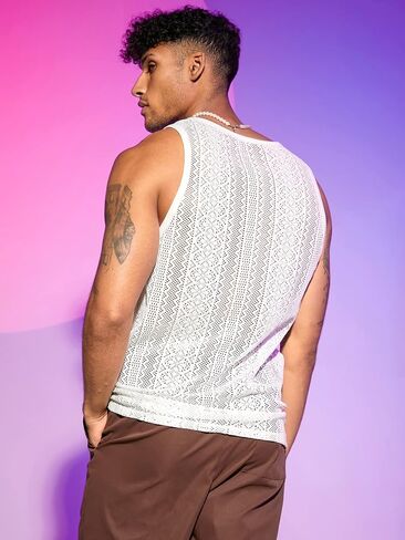 WDIRARA Men's Mesh See Through Sleeveless Tank Top Sheer Round Neck Tops in Saudi Arabia
