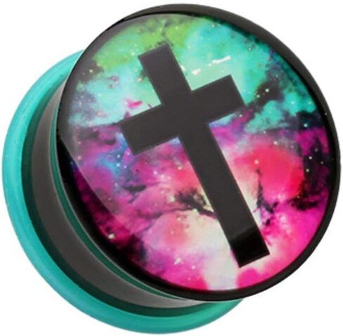 Covet Jewelry Galaxy Cross Single Flared Ear Gauge Plug in Saudi Arabia