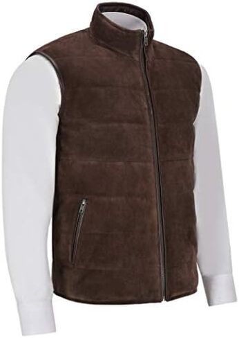 Men's Quilted Leather Waistcoat Brown Real Suede Leather Fashion Gilet Vest 1799 in Saudi Arabia