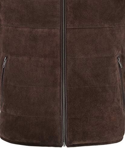 Men's Quilted Leather Waistcoat Brown Real Suede Leather Fashion Gilet Vest 1799 in Saudi Arabia