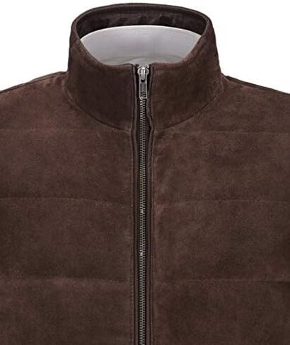 Men's Quilted Leather Waistcoat Brown Real Suede Leather Fashion Gilet Vest 1799 in Saudi Arabia