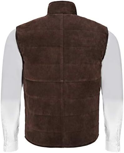 Men's Quilted Leather Waistcoat Brown Real Suede Leather Fashion Gilet Vest 1799 in Saudi Arabia